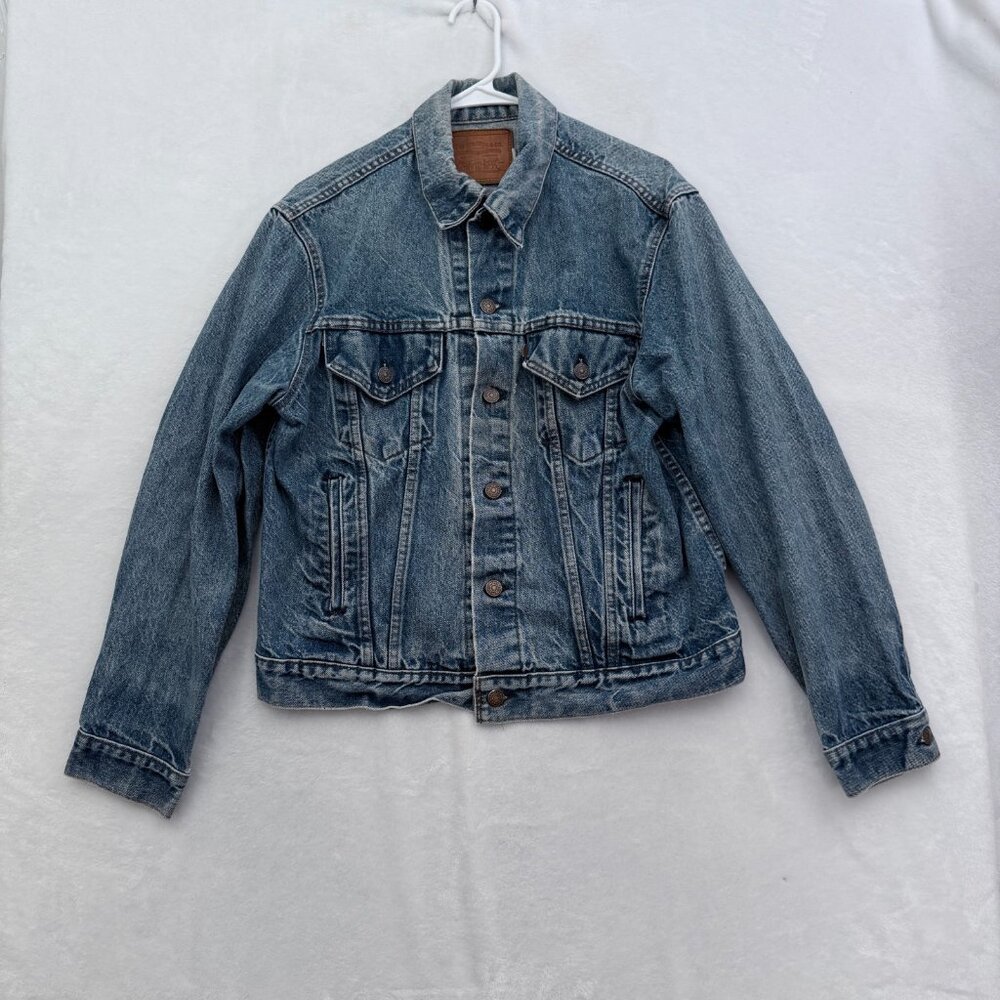 Vintage Levis Jacket Mens L Blue Leather Tab Denim Trucker 74650 0217